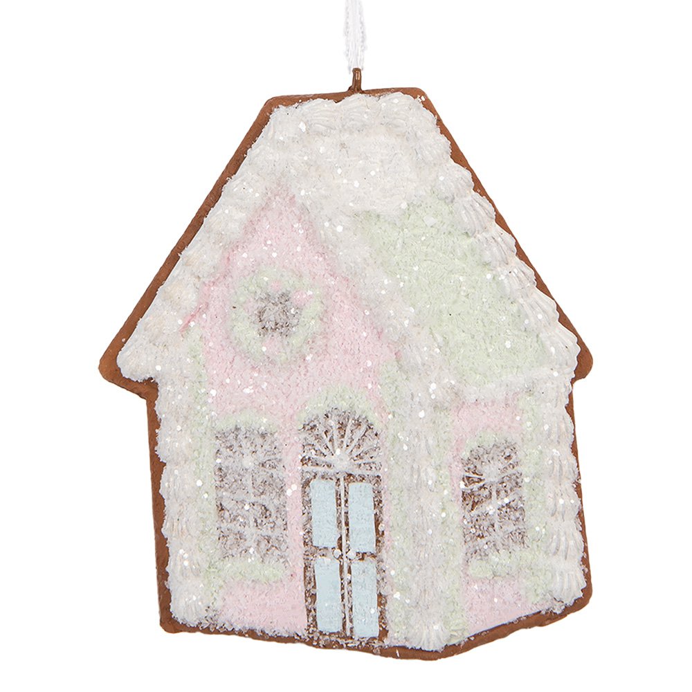 Kersthanger Gingerbread house 9x1x10 cm Roze Kunststof