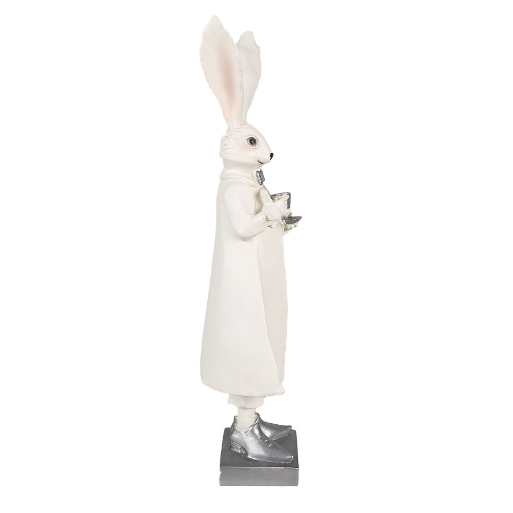 Beeld Konijn 47 cm Wit Zilverkleurig Polyresin Paasdecoratie
