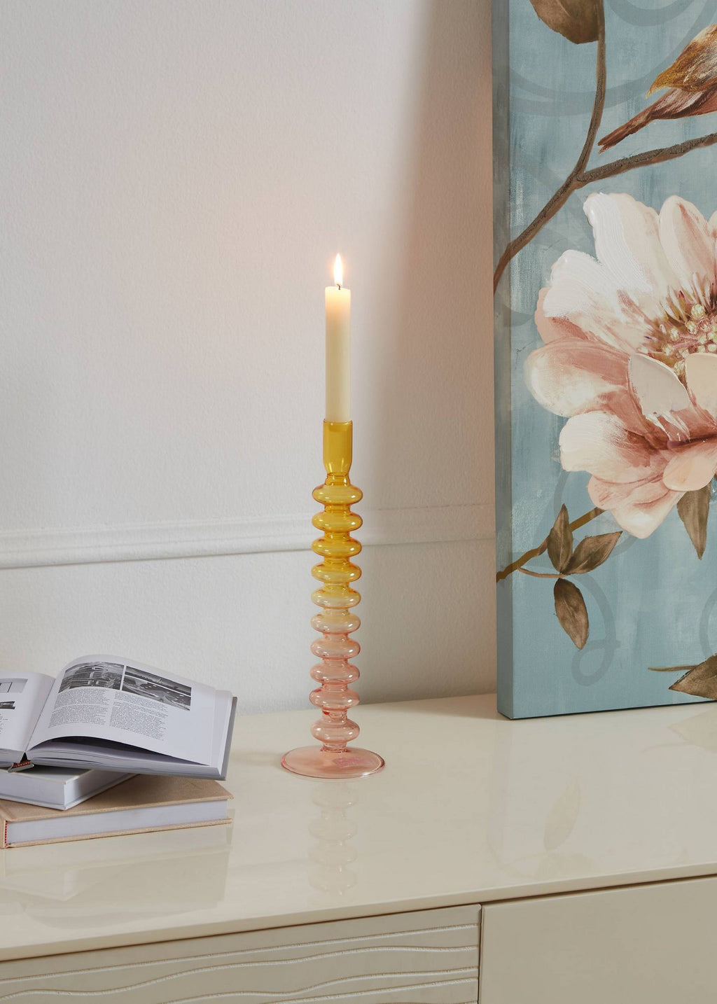 Candlestick Molume geel 9x29,5 cm