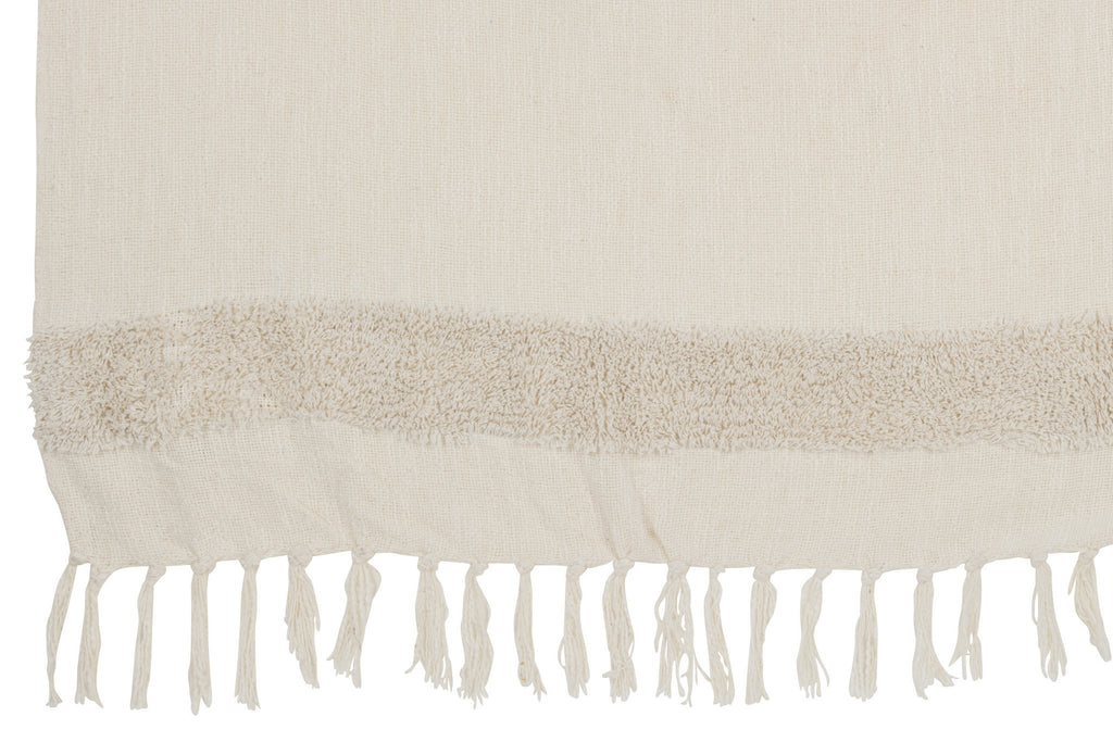 J-Line Plaid diamanten + franjes - katoen - wit/goud - 130 x 180 cm