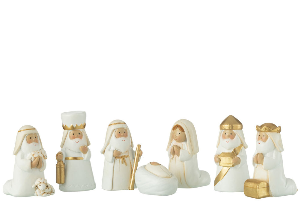 J-Line Kerststal Scene 7 Delen Resin Wit/Goud