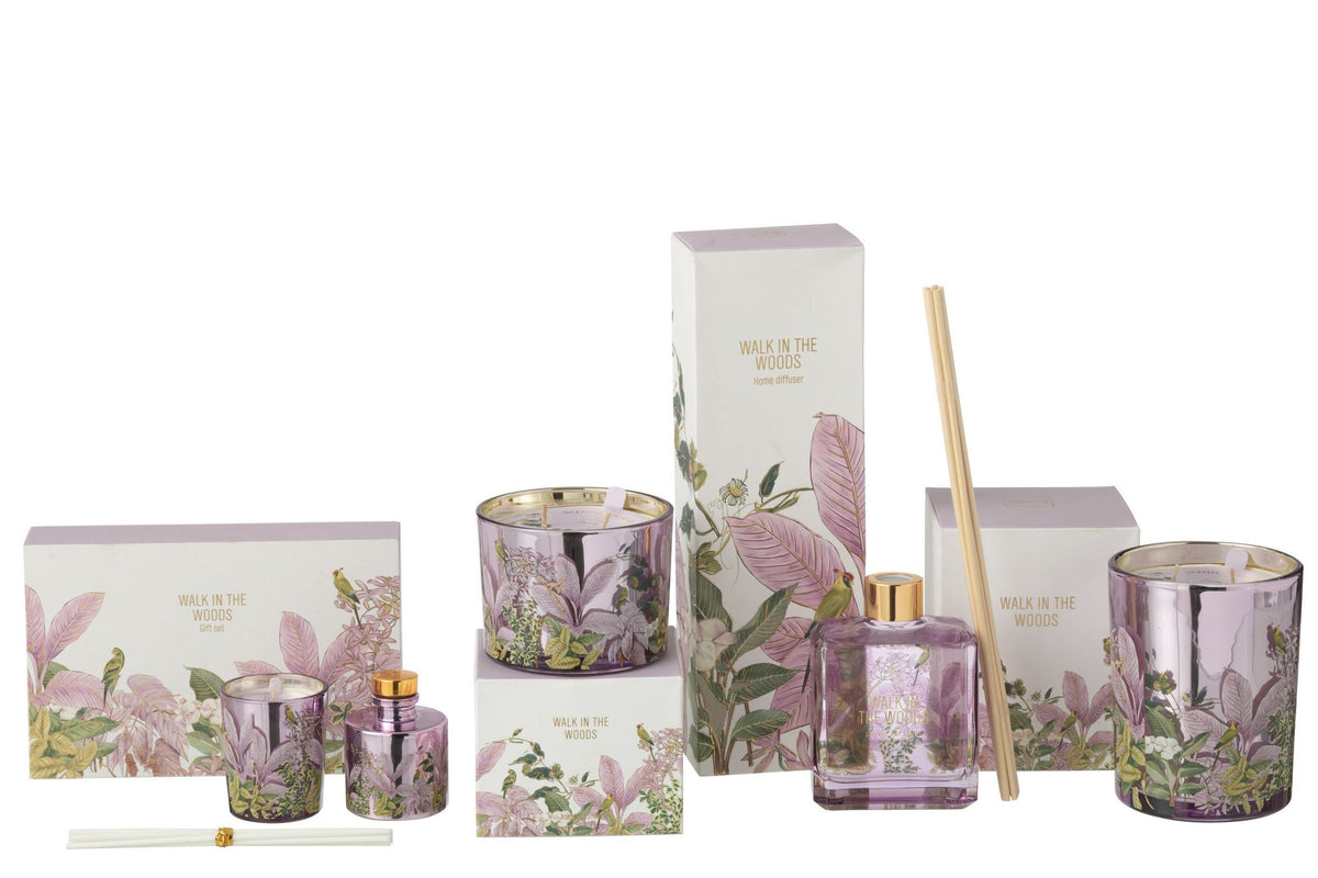 J-Line cadeauset geurkaarsen + geurolie boswandeling - roze