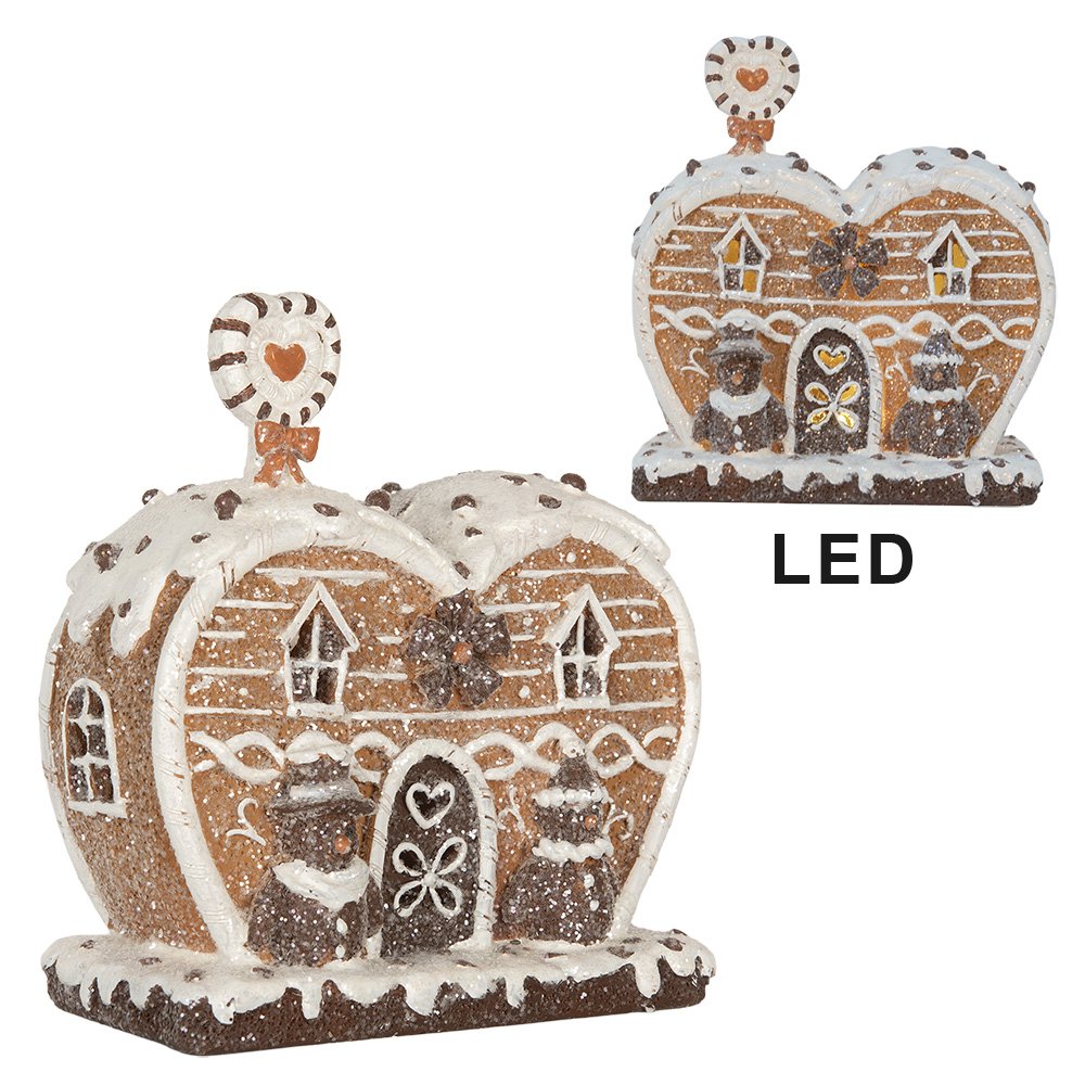 Gingerbread house met LED 18x10x19 cm Bruin Kunststof