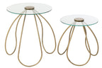 J-Line tafel Rond - metaal/glas - goud - 2 stuks