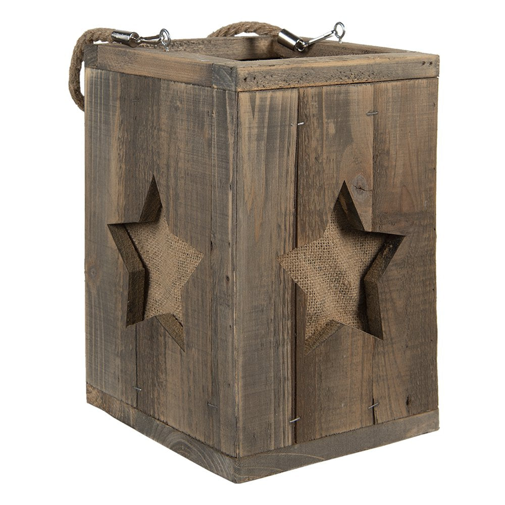 Windlicht 19x19x28 cm Bruin Hout Ster Kaarsenhouder