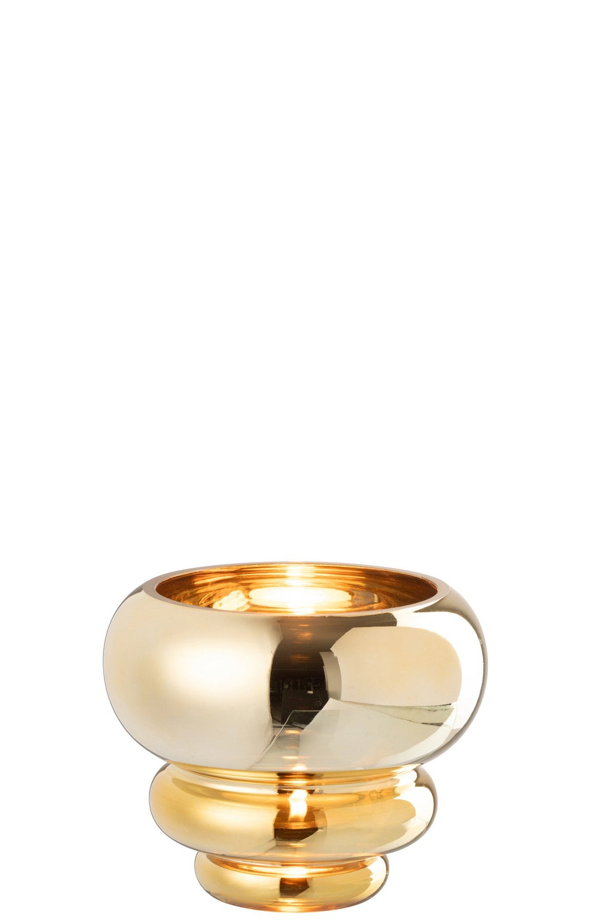 J-Line theelichthouder/vaas Julia - glas - goud - Ø 15.5cm