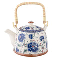 Theepot met Filter 700 ml Blauw Keramiek Bloemen Theekan