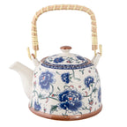 Theepot met Filter 700 ml Blauw Keramiek Bloemen Theekan