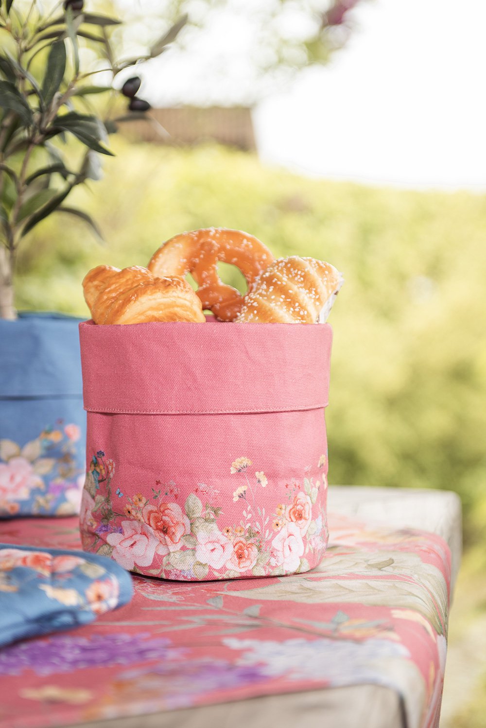 Broodmand Ø 15x16 cm Roze Katoen Bloemen