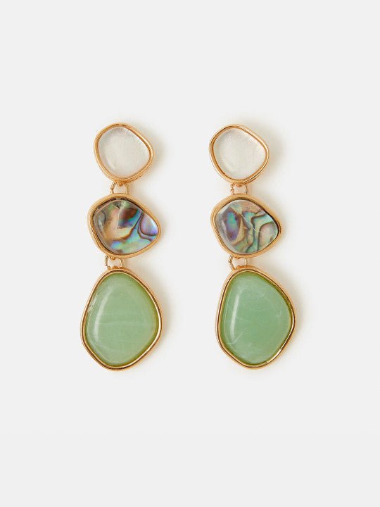 Abstracte hangende oorbellen – damesmodeaccessoires – parelmoer accenten – gouden afwerking