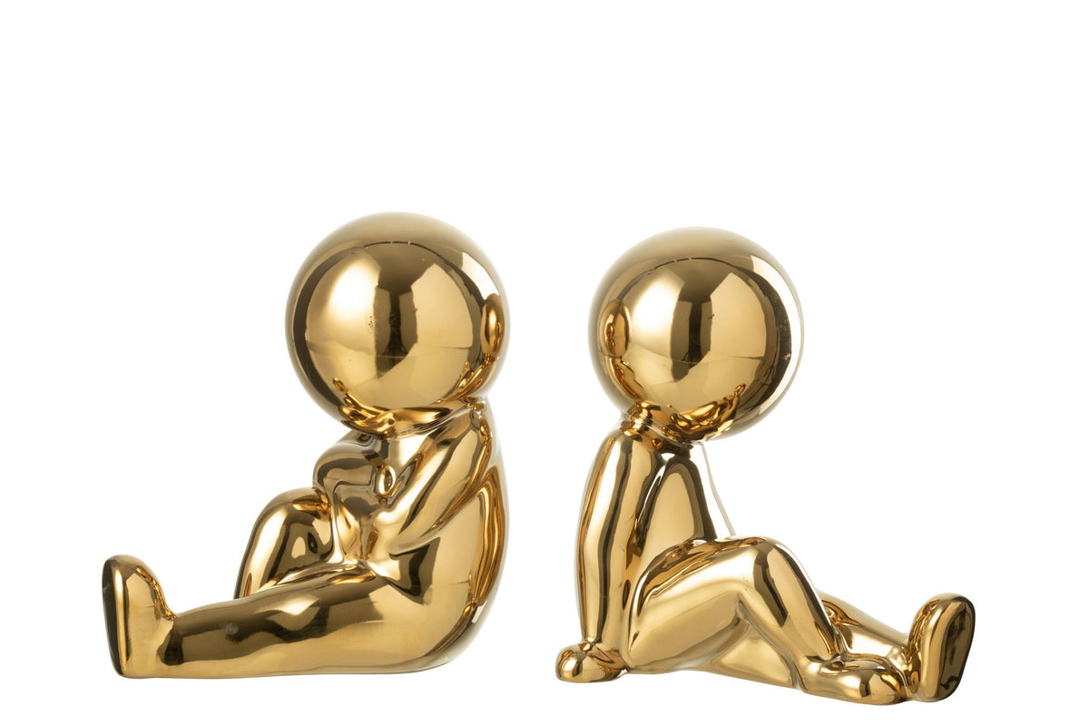 J-Line boekensteun Marcel - polyresin - goud - set van 2