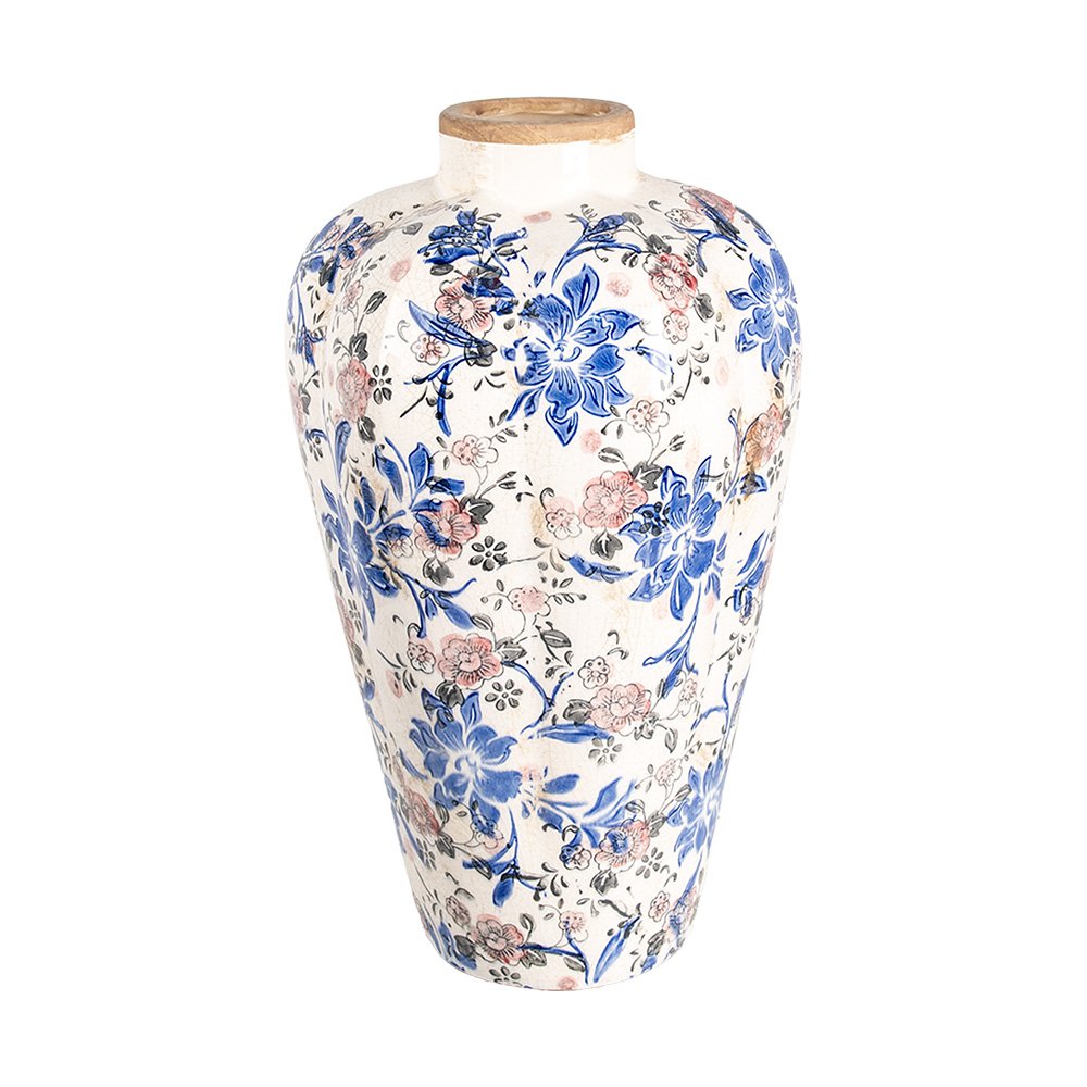 Vaas Ø 24x40 cm Beige Blauw Keramiek Bloemen