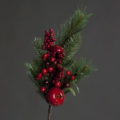 Kunst dennentak met appel en bessen 60cm groen/rood