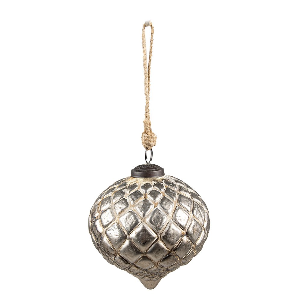 Kerstbal 9x9x9 cm Beige Glas Kerstdecoratie