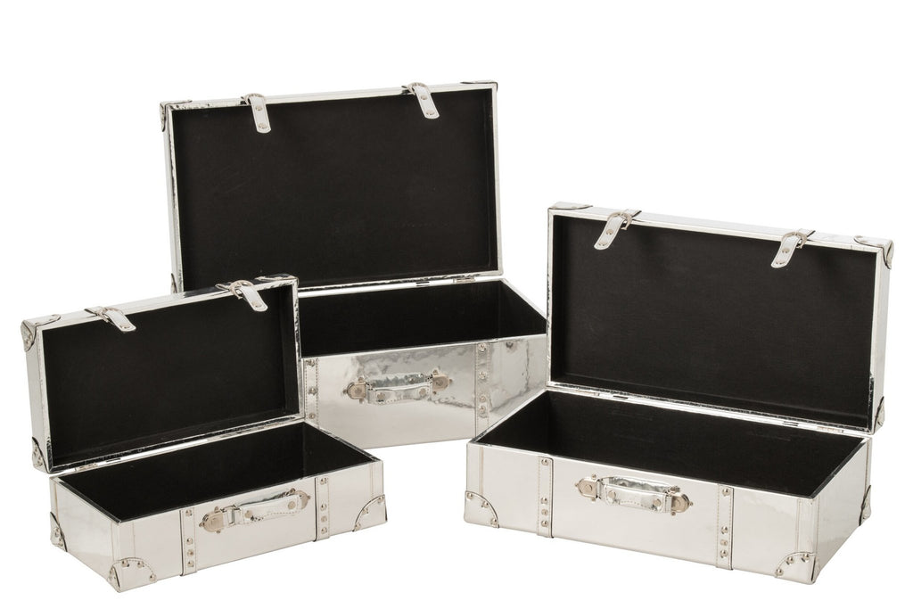 J-Line Glanzende dozen - MDF - zilver - set van 3