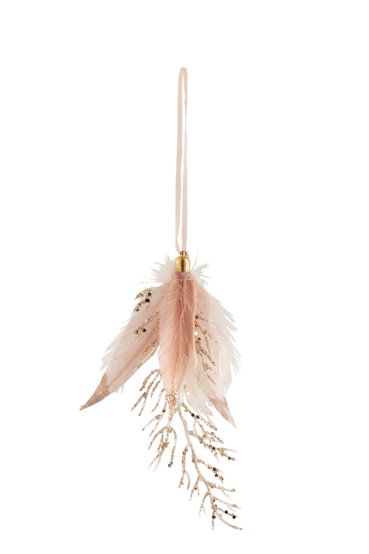 J-Line hanger Pluim + Steen Glitter - veren - lichtroze