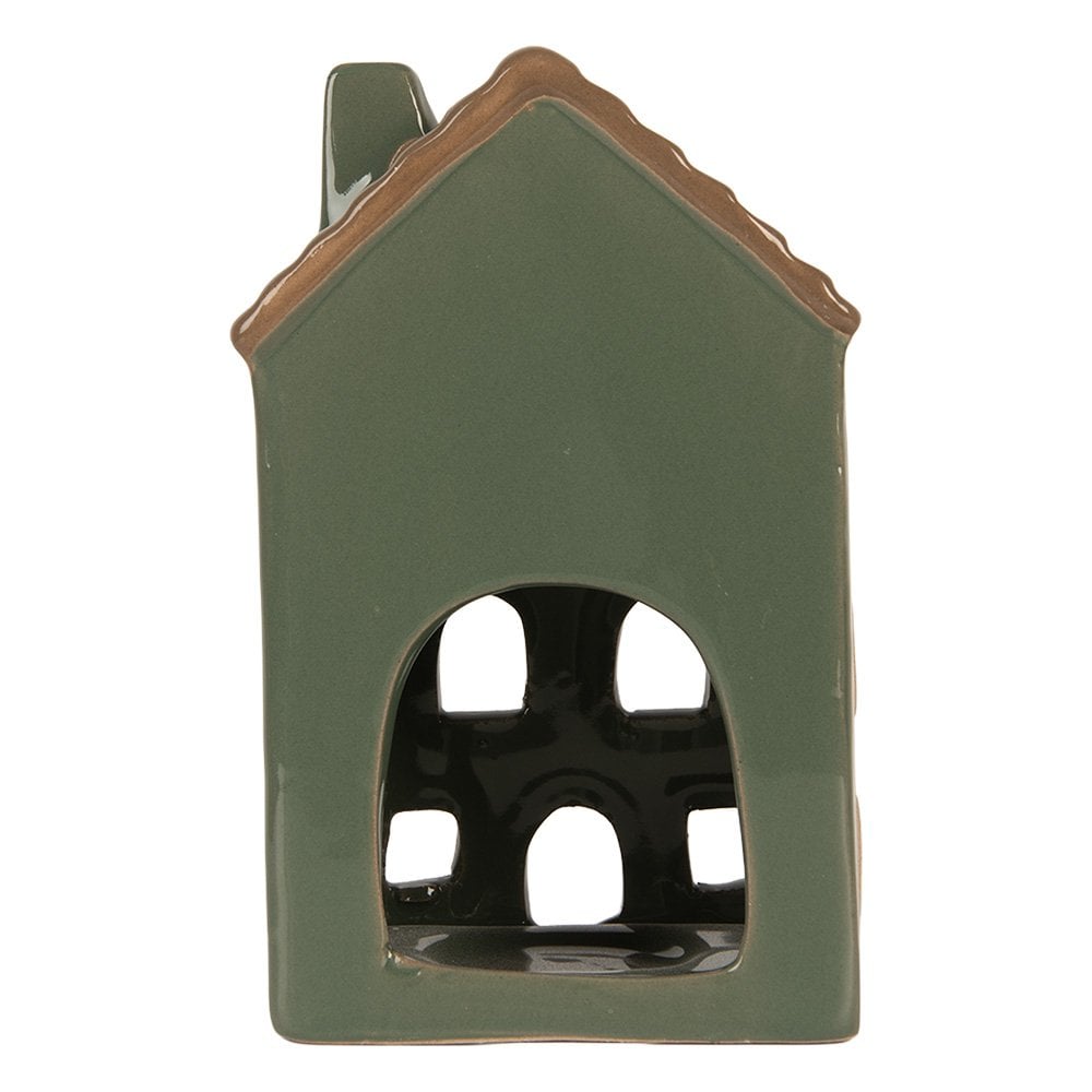 Waxinelichthouder Huis 9x8x15 cm Groen Keramiek