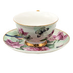Kop en Schotel 200 ml Groen Porselein Bloemen Servies