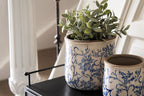 Bloempot Ø 12x11 cm Blauw Wit Keramiek Bloemen Bloempot Binnen