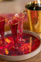 J-Line Ronde wanddecoraties met bloemen - MDF - fuchsia - set van 3