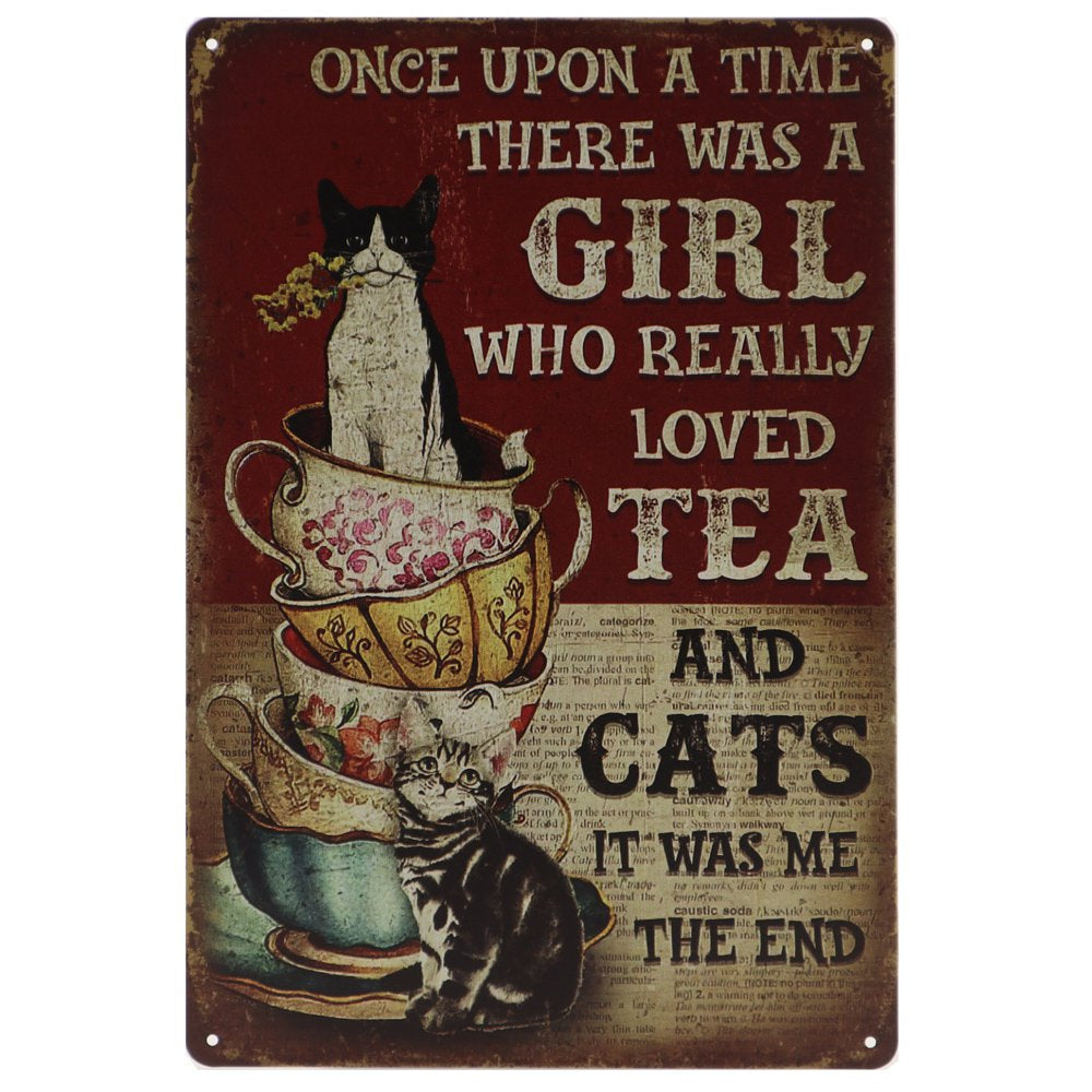 Cats & Tea Retro Wandbord 30x20