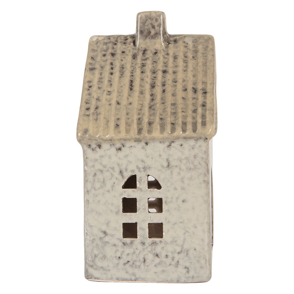 Waxinelichthouder Huis 11x7x16 cm Grijs Keramiek