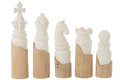 J-Line decoratie Schaakstukken - hout - wit/naturel - set van 5