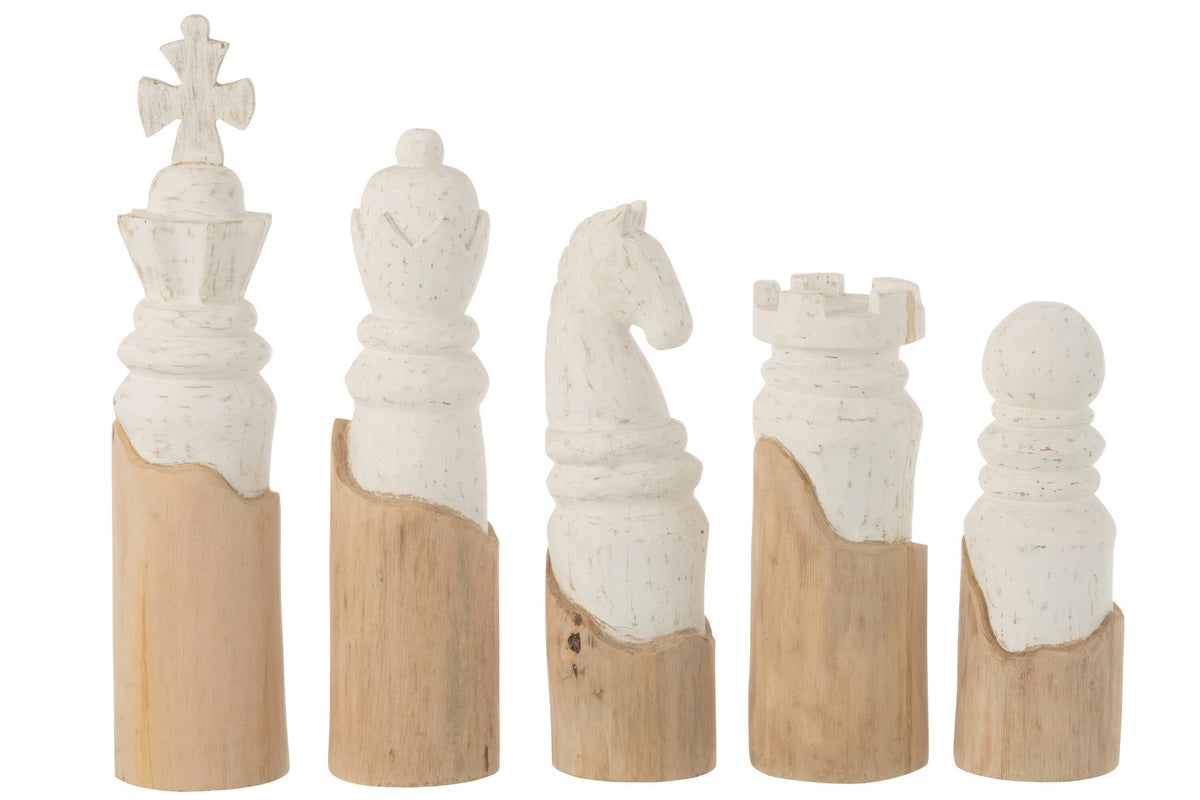 J-Line decoratie Schaakstukken - hout - wit/naturel - set van 5