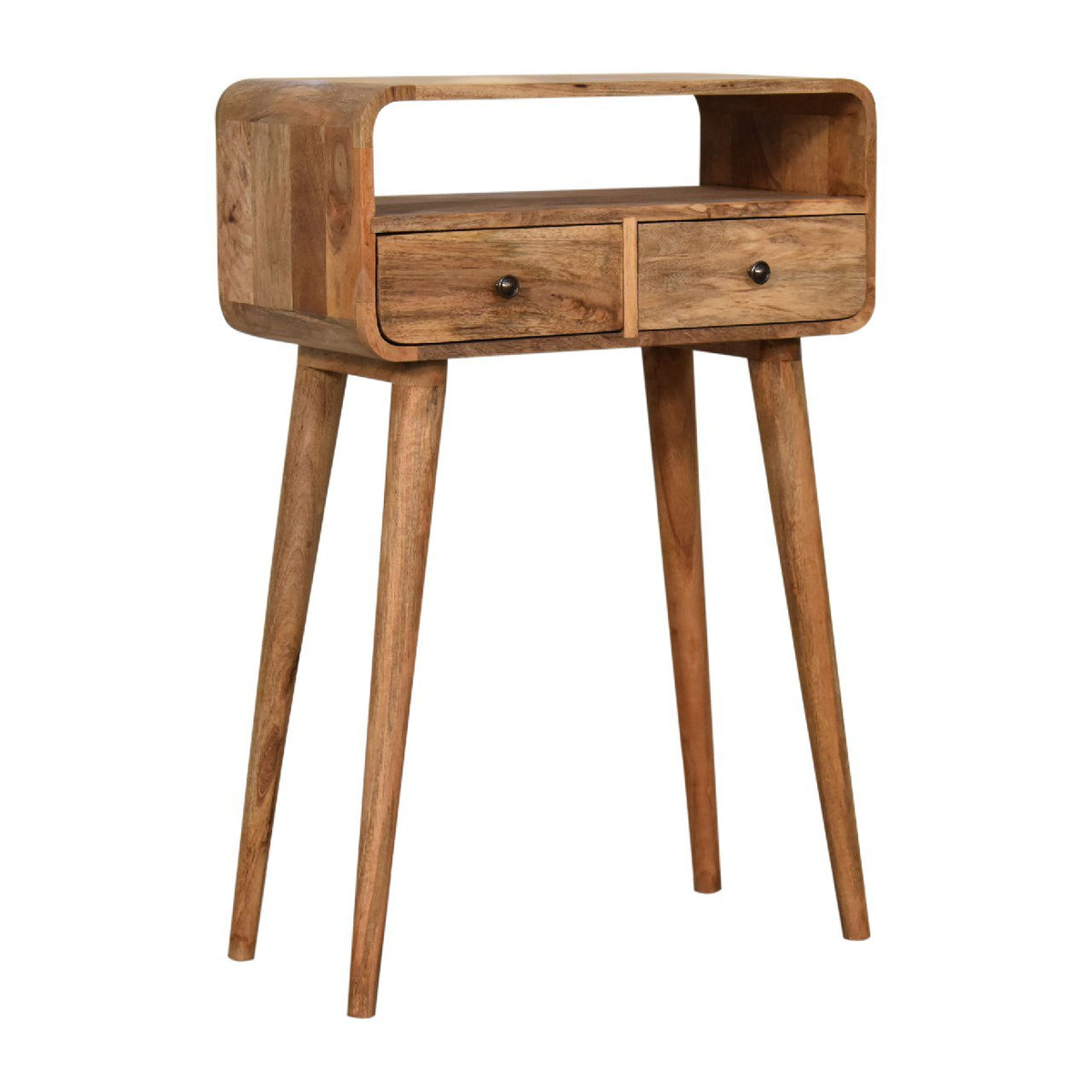 Massief hout, kleine gebogen console, licht eiken afwerking