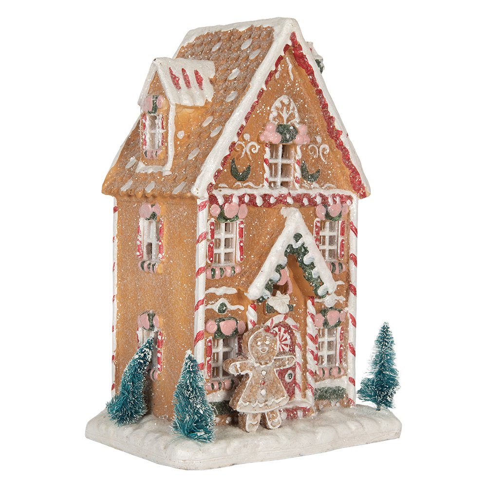 Gingerbread house met LED 17x12x25 cm Bruin Kunststof