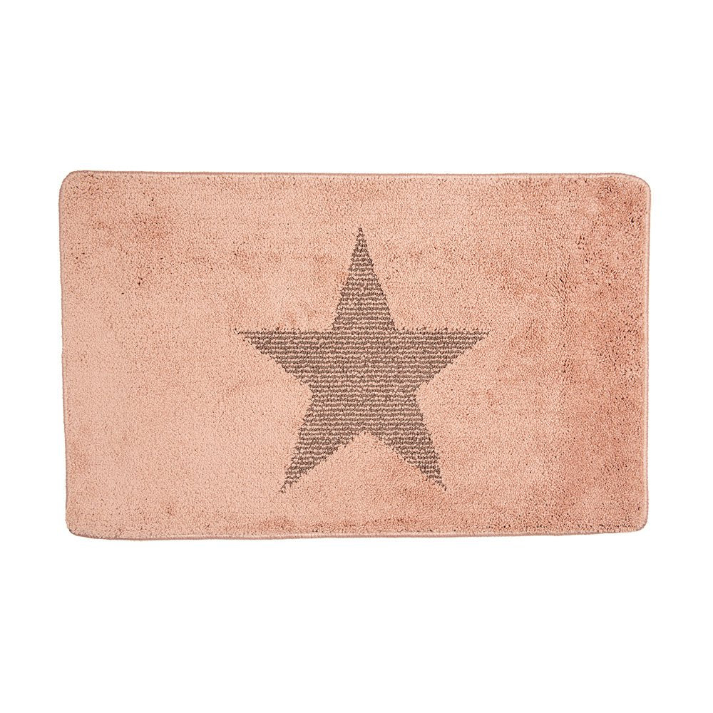 Badmat 78x48x1 cm Roze Polyester Ster