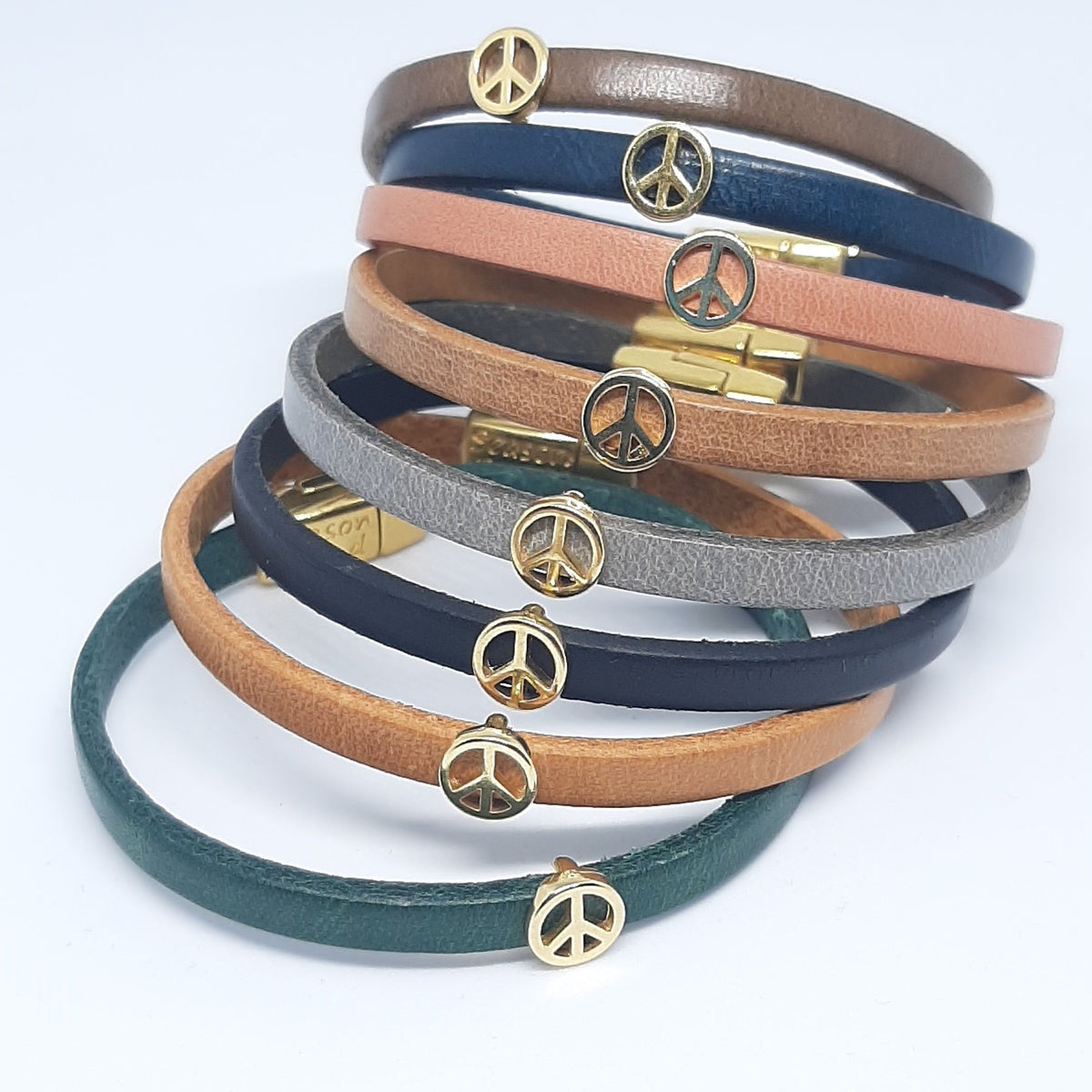 Semplice leren armband peace 24K verguld