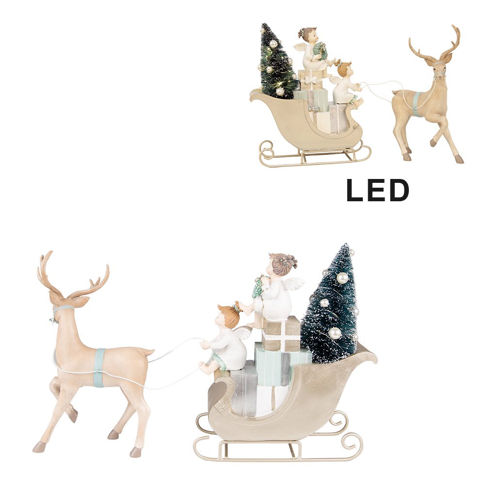 Beeld Hert 26 cm Beige Groen Kunststof Kerstdecoratie