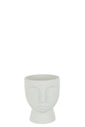 J-Line bloempot Gezicht - cement - wit - medium - Ø 18 cm