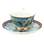 Kop en Schotel 200 ml Blauw Goudkleurig Porselein Vogels Servies