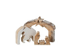 J-Line Kerststal - mangohout - naturel/wit - medium