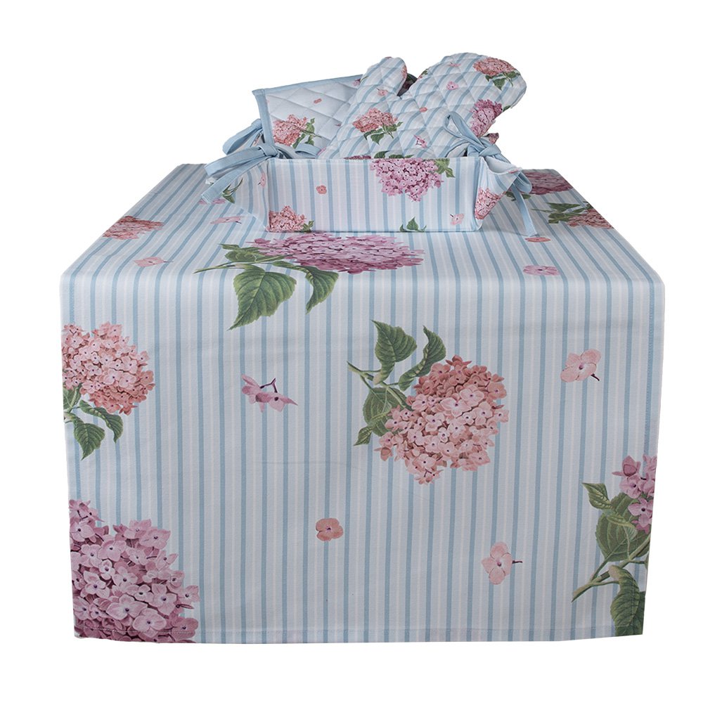 Tafelloper 50x140 cm Blauw Roze Katoen Hortensia