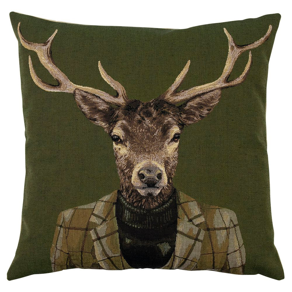 Gobelin kussen groen hert coltrui 45x45cm