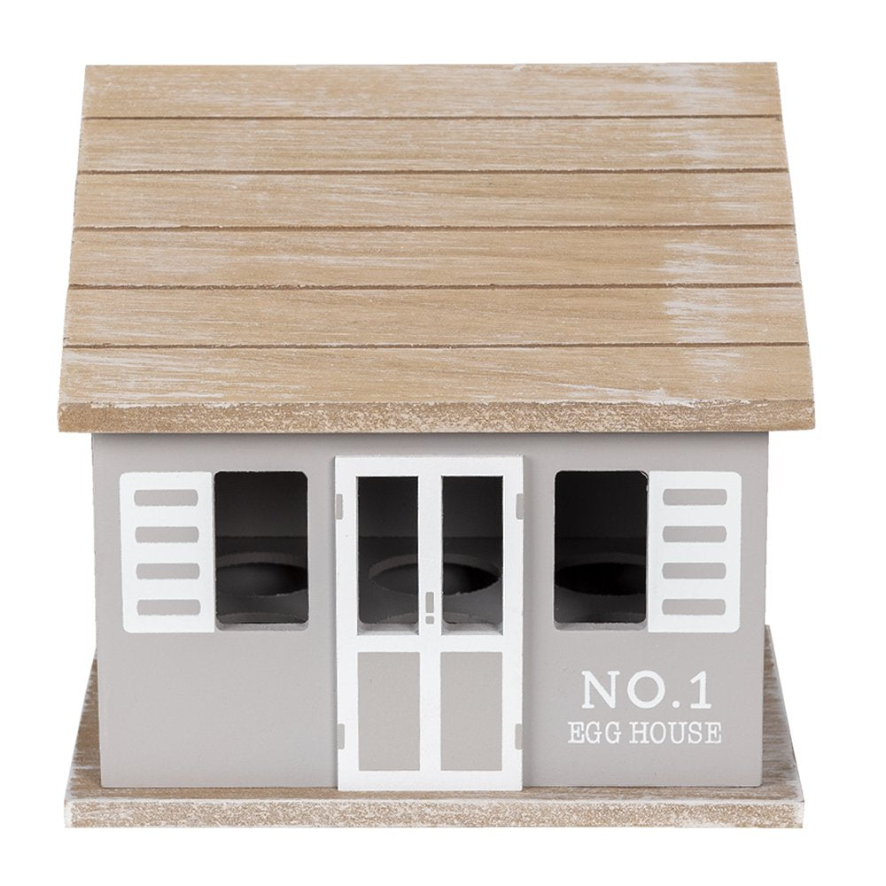 Eierkastje Huis 20x14x18 cm Grijs Bruin Hout Eierhouder