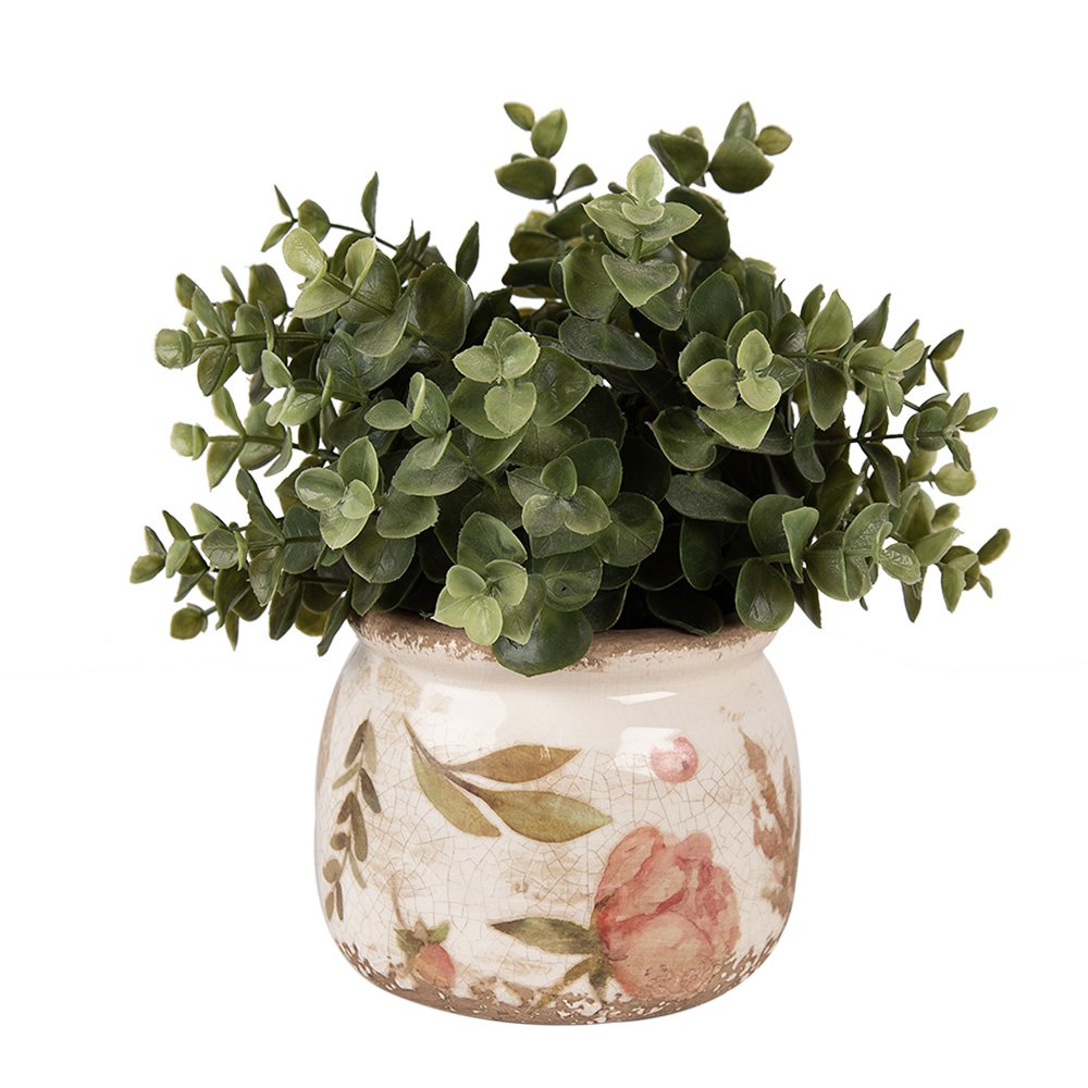 Bloempot Ø 12x10 cm Beige Roze Keramiek Bloemen Bloempot Binnen