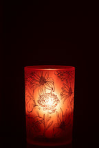 J-Line windlicht bloemen - glas - mat rood/goud - large