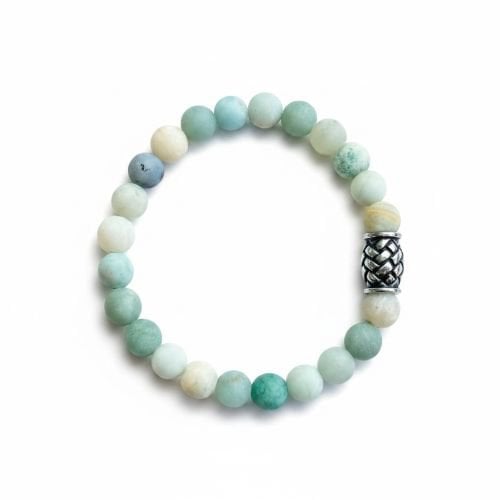 Heren armband Amazoniet mat 8 mm met vlechtkraal