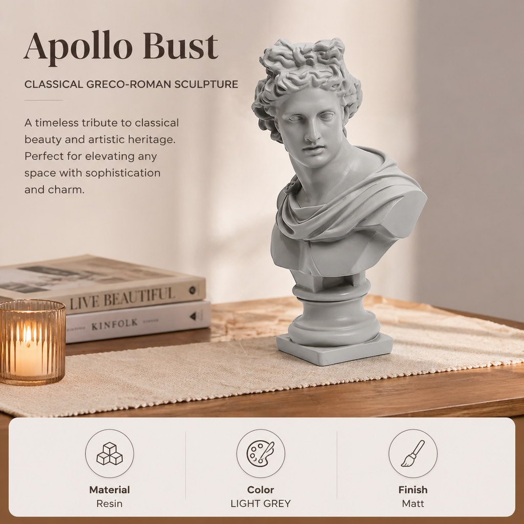 Apollo buste sculptuur – wit klassiek Grieks beeld voor elegant interieur