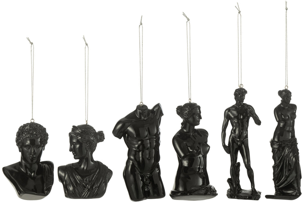 J-Line hangers romeinse beelden - polyresin - zwart - doos van 6