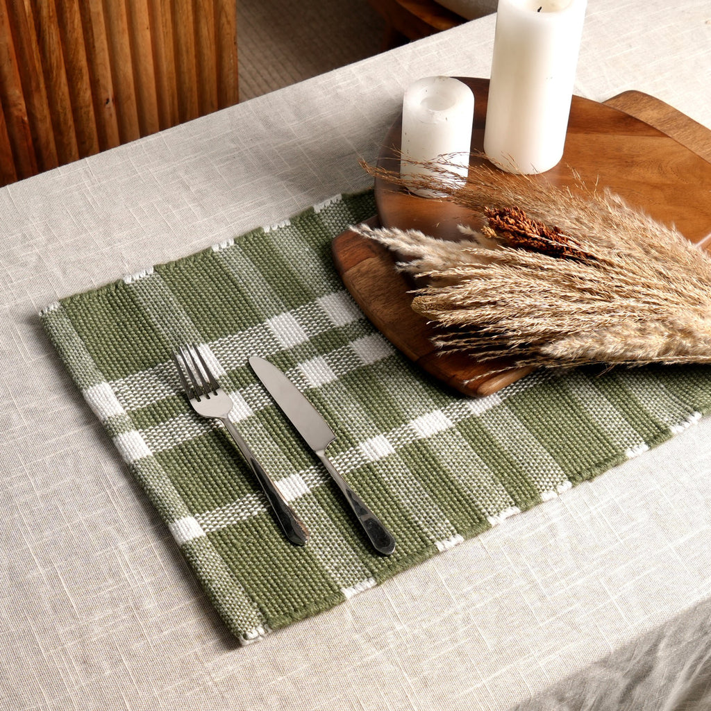 Placemat met groene geruite strepen – Duurzame polyester tafelmat
