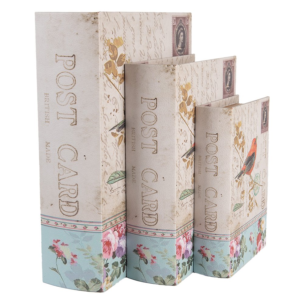 Opbergdoos Set van 3 Boeken 27/22 /17 cm Beige Hout Vogel