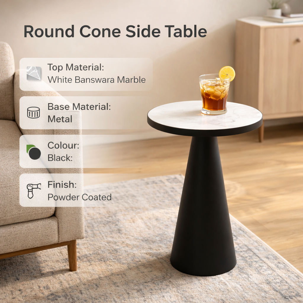 Ronde marmeren kegeltafel - Zwart metaal - Eigentijdse stijl