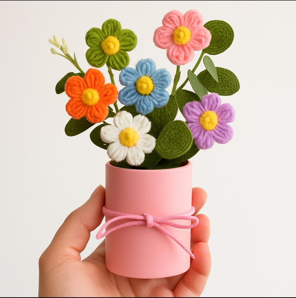 Veelkleurig madeliefje gehaakt boeket – bloemstuk – duurzaam katoen – per stuk