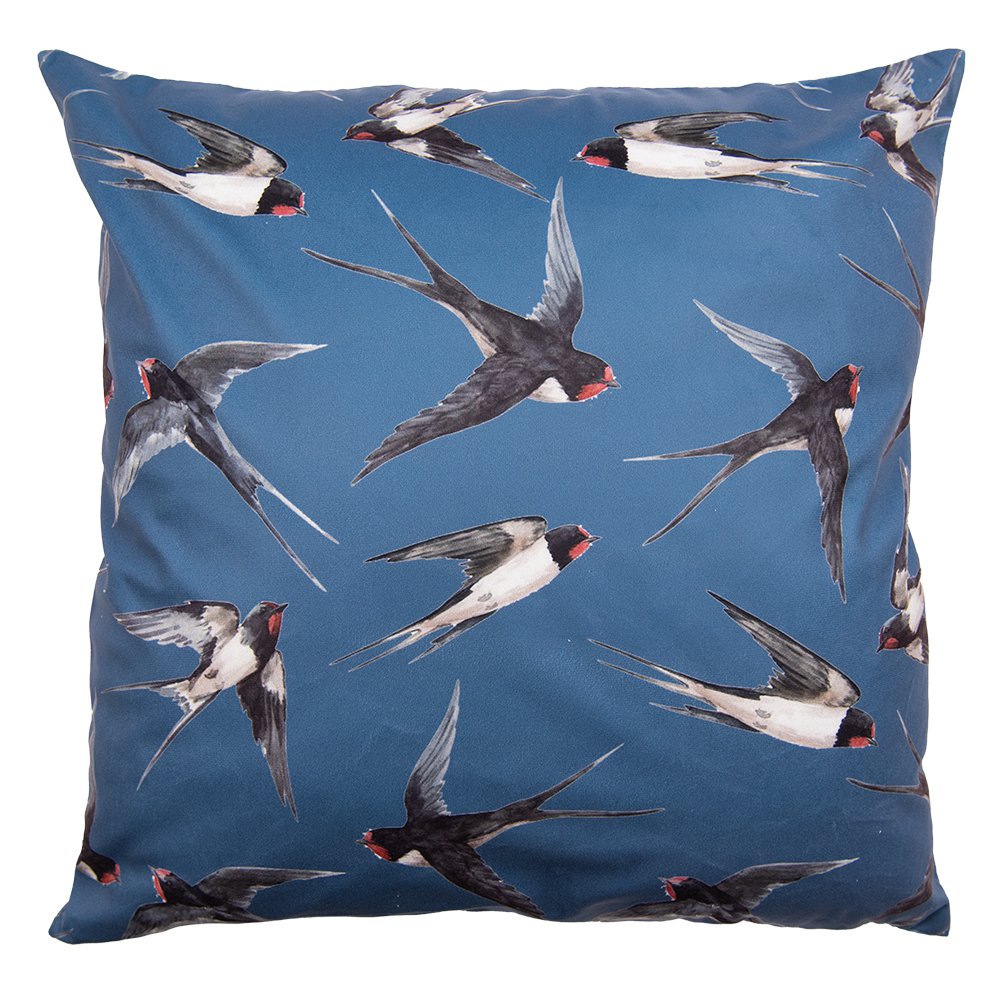 Kussenhoes 45x45 cm Blauw Wit Polyester Vogels Sierkussenhoes