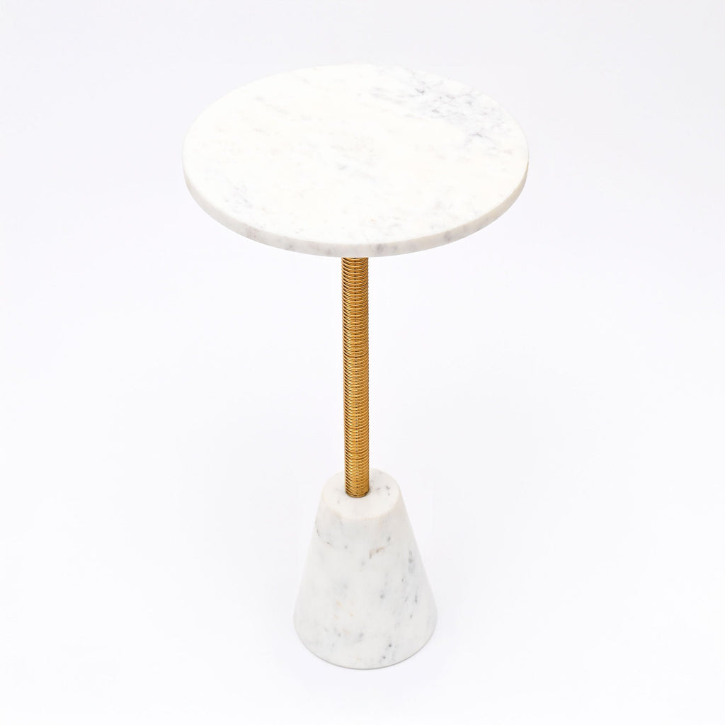 Marmeren Accenttafel - Gouden Afwerking - Sculpturale Kegelbasis